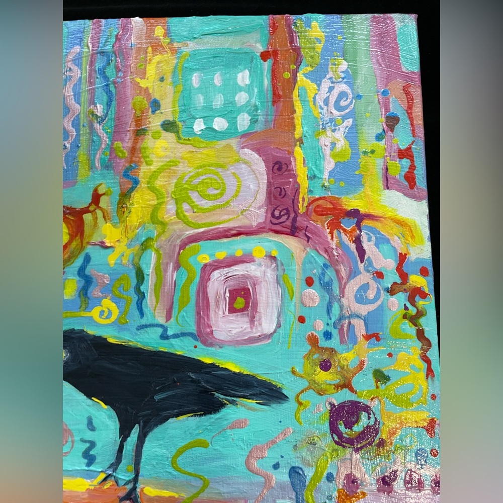 “Choose Happiness “Large Original Acrylic Painting 18”x14” With Crow - Picture 8 of 11